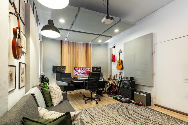 office featuring wood finished floors and recessed lighting