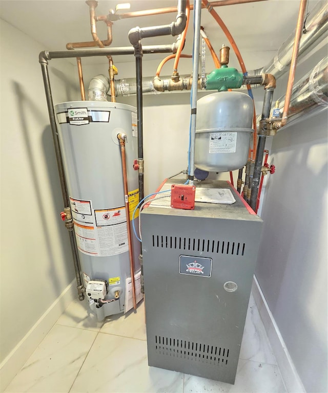 utility room featuring water heater