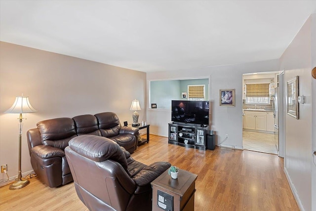 living room featuring light wood-style floors