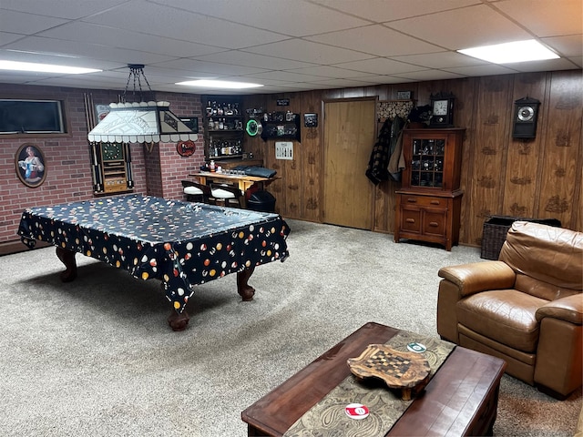 521 Hessinger Lare Rd, Jeffersonville, NY 12748 - recreation room with carpet, a drop ceiling, and wooden walls