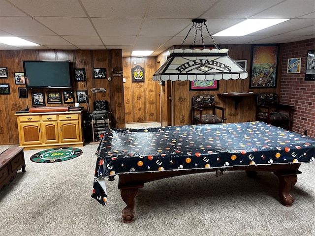 521 Hessinger Lare Rd, Jeffersonville, NY 12748 - playroom featuring carpet, a drop ceiling, and wooden walls