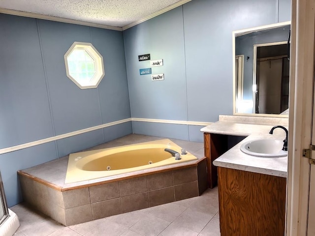 521 Hessinger Lare Rd, Jeffersonville, NY 12748 - bathroom featuring vanity, a whirlpool tub, tile patterned floors, and a textured ceiling