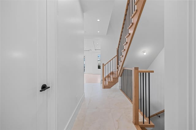 66 S Madison Ave Unit 212, Spring Valley, NY 10977 - hallway with recessed lighting, light tile patterned floors, baseboards, and stairs