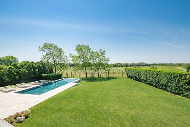20 Winding Way, Water Mill, NY 11976 - view of yard featuring a patio, a rural view, fence, and a pool with connected hot tub