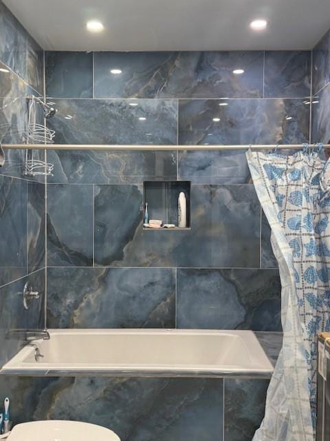 412 W 146th St, New York Manhattan, NY 10031 - bathroom featuring toilet, tiled shower / bath, and tile walls
