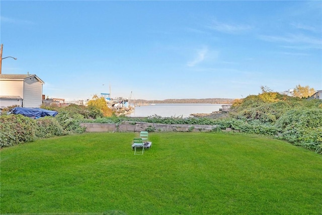 view of yard featuring a water view