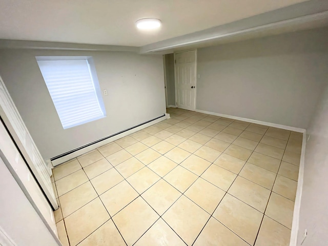 empty room featuring a baseboard radiator and baseboards