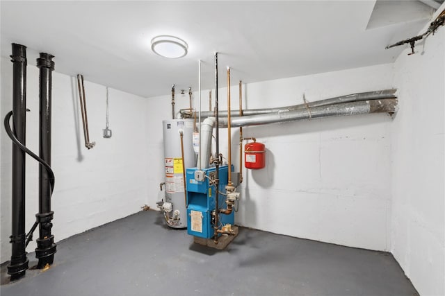 utilities featuring water heater and a heating unit