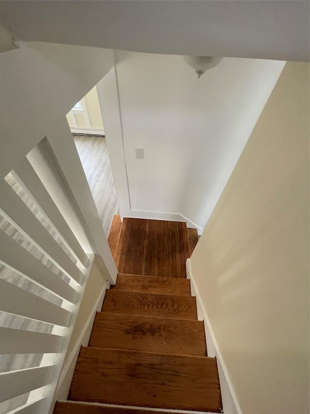 staircase with wood finished floors