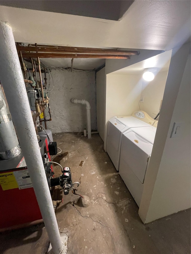 unfinished below grade area with independent washer and dryer