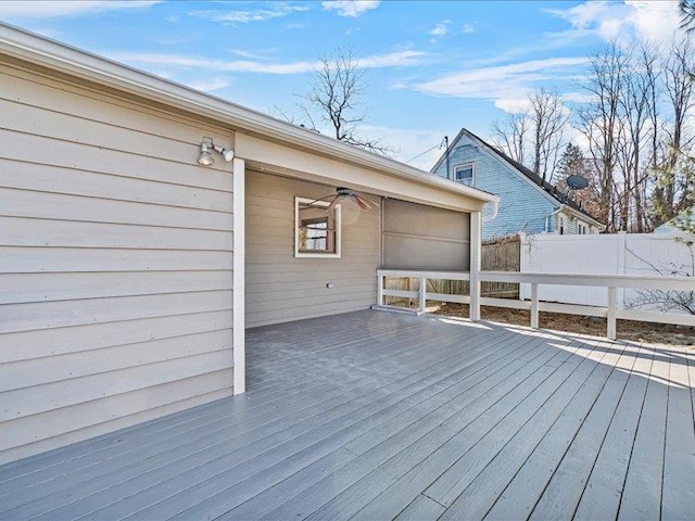 wooden terrace featuring fence