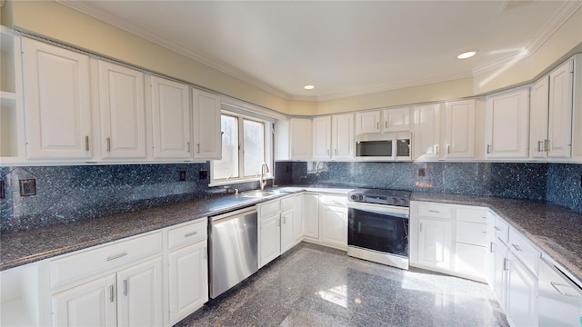 kitchen with range with electric stovetop, granite finish floor, decorative backsplash, a sink, and dishwasher