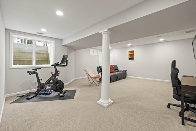 workout area featuring visible vents and baseboards