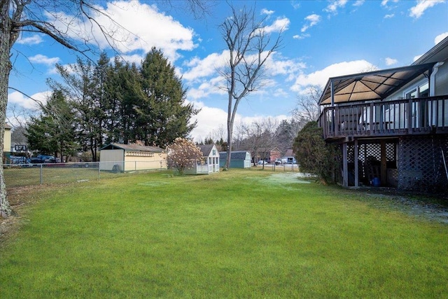 view of yard with a fenced backyard and a deck