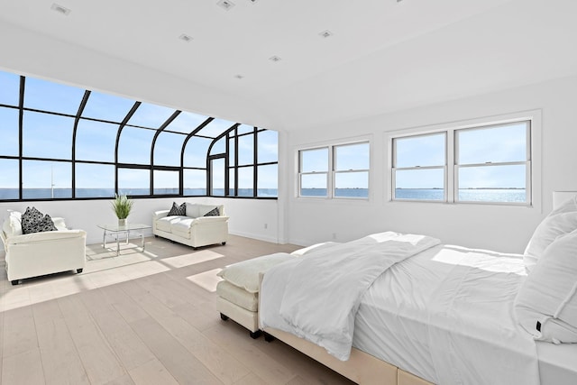 bedroom featuring light wood-style floors and a sunroom