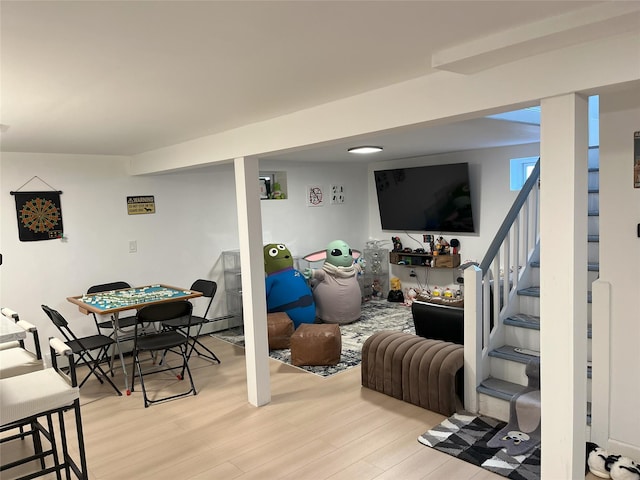 interior space with stairs and light wood finished floors