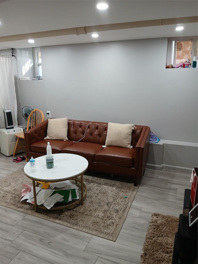 living room featuring recessed lighting