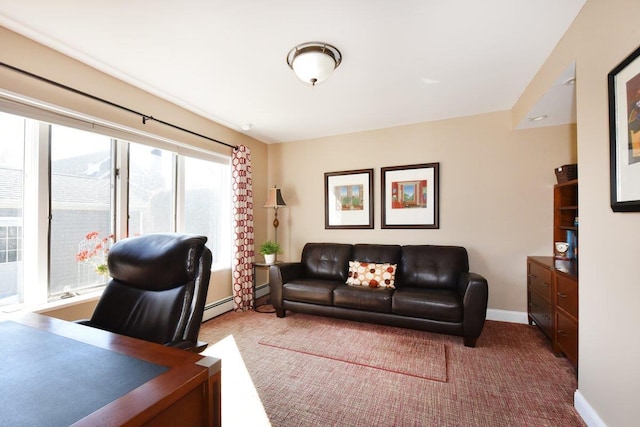 carpeted office featuring baseboards