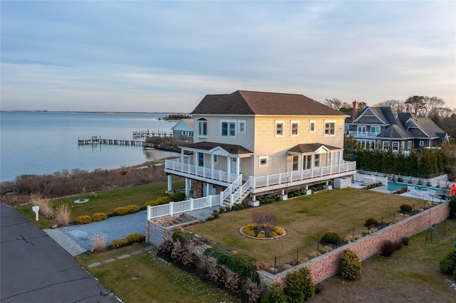 aerial view featuring a water view