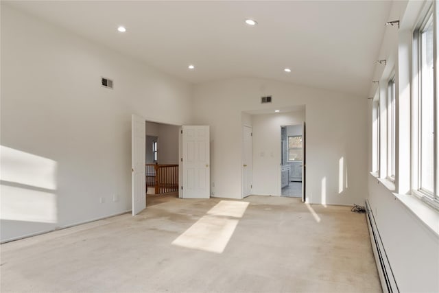 empty room with light colored carpet, a healthy amount of sunlight, visible vents, and recessed lighting