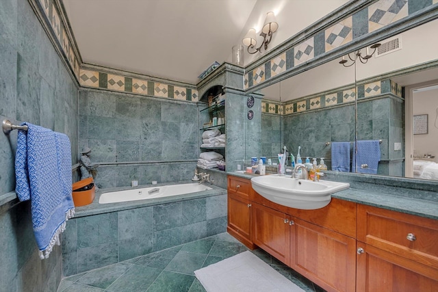 2 Aspen Pl, Great Neck, NY 11021 - full bath featuring a bath, tile walls, and vanity