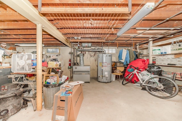 basement featuring gas water heater