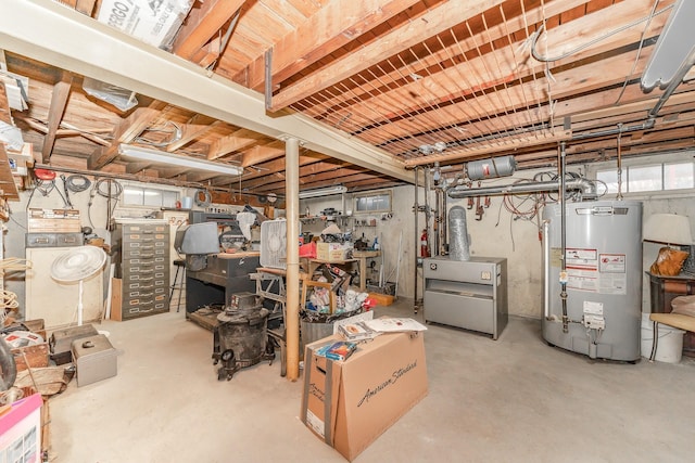 basement featuring gas water heater