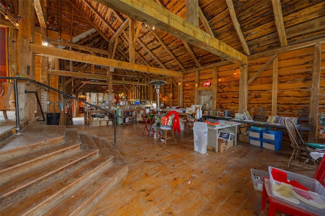 148 N Creek Rd, Staatsburg, NY 12580 - misc room featuring high vaulted ceiling, hardwood / wood-style floors, wooden ceiling, and beamed ceiling