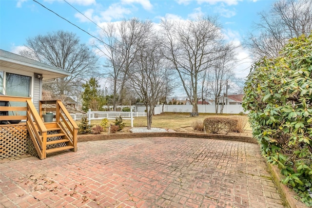 view of patio / terrace with fence private yard and a wooden deck