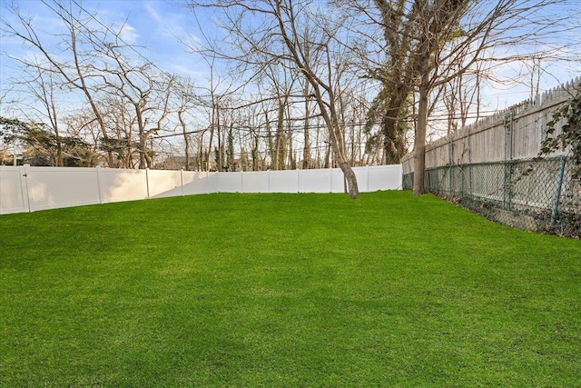 view of yard with a fenced backyard