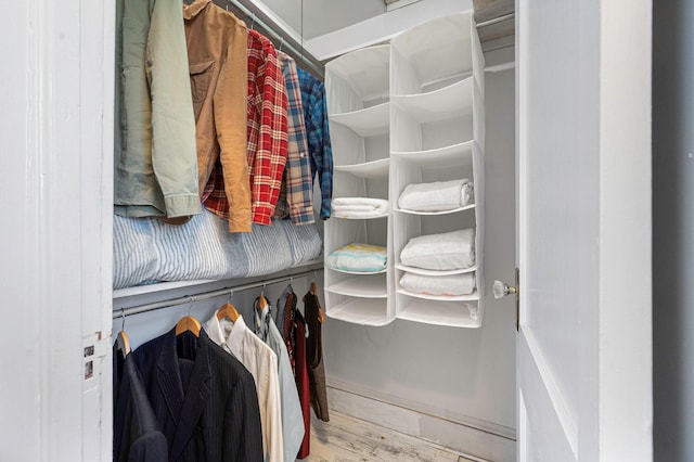 walk in closet featuring wood finished floors