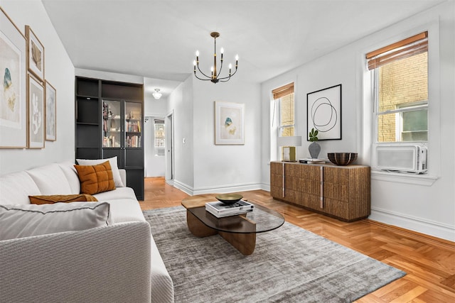 811 Walton Ave Unit F19, Bronx, NY 10451 - living area with a chandelier, baseboards, and cooling unit