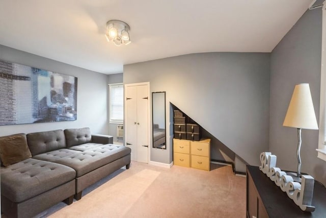 living room featuring light colored carpet