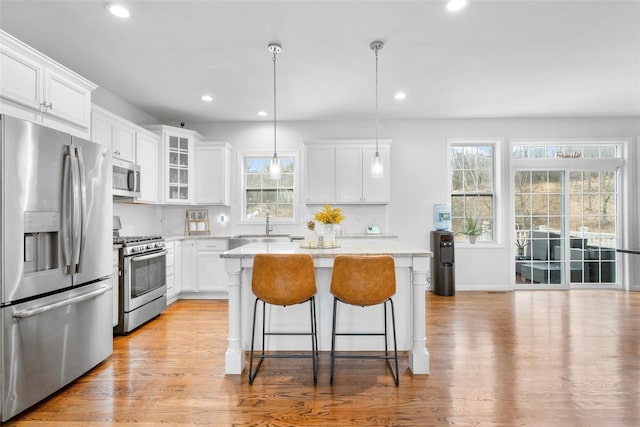 13 Hopkins Ct, Washingtonville, NY 10992 - kitchen with a center island, stainless steel appliances, light wood-type flooring, and a breakfast bar