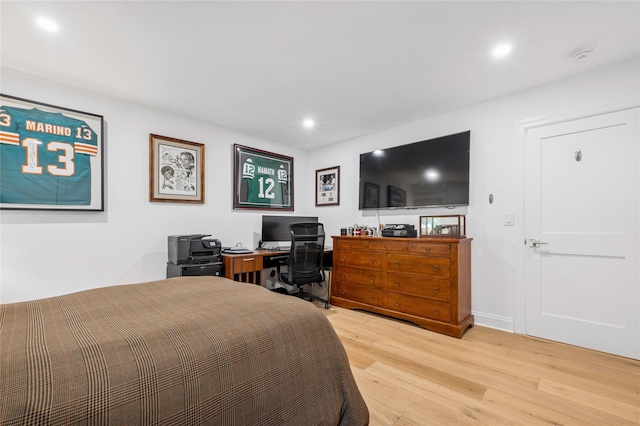 bedroom featuring recessed lighting and light wood-type flooring