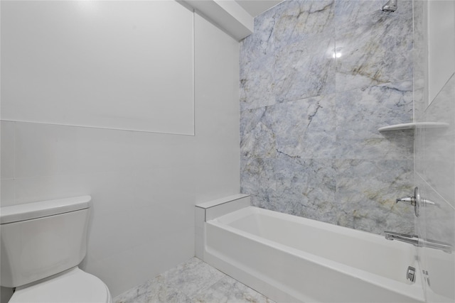 full bath featuring shower / washtub combination, tile walls, and toilet