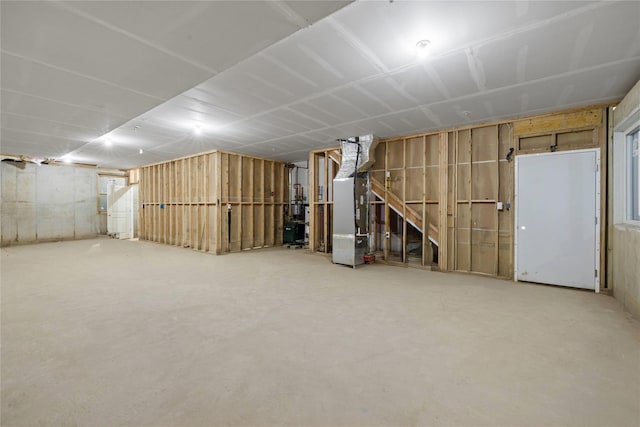 basement featuring heating unit