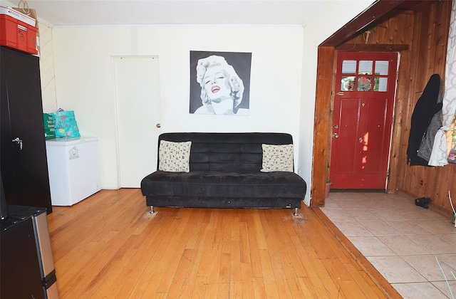 living area with light wood-style floors