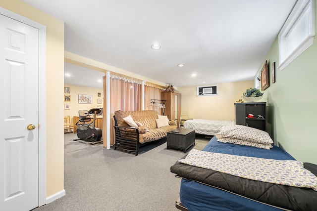 carpeted bedroom featuring recessed lighting