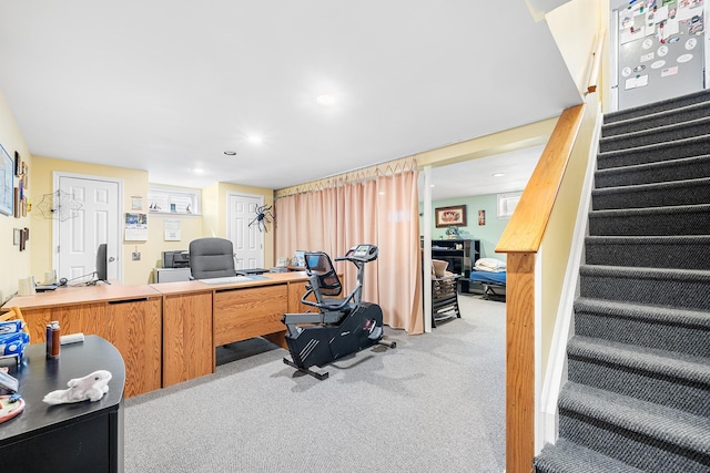 home office with carpet and recessed lighting