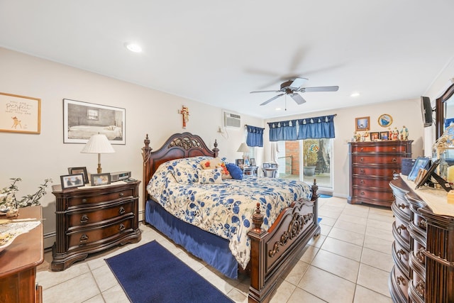 15744 97th St, Howard Beach, NY 11414 - bedroom featuring recessed lighting, ceiling fan, a baseboard heating unit, and light tile patterned flooring