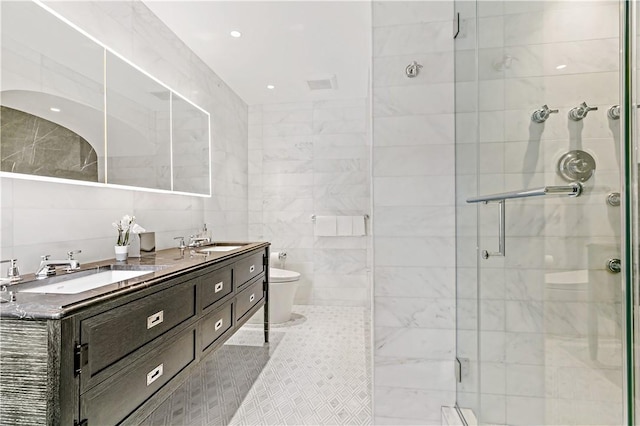 31 Old Army Rd, Scarsdale, NY 10583 - full bathroom with a sink, tile walls, toilet, and a stall shower