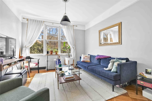 living area featuring radiator