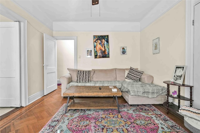 living room featuring baseboards