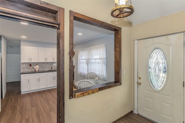 entryway featuring a healthy amount of sunlight and dark wood-style flooring