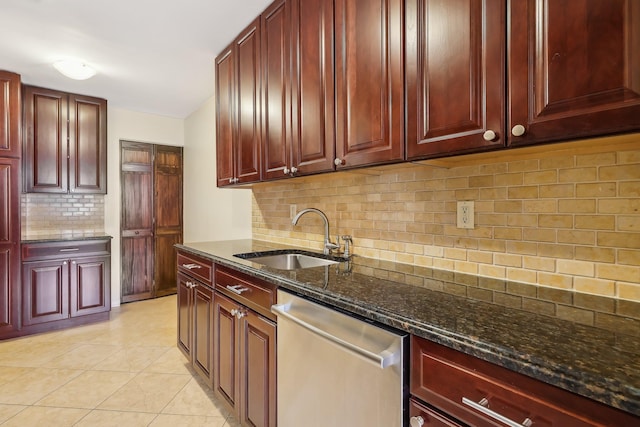 kitchen featuring a sink, dishwasher, and reddish brown cabinets