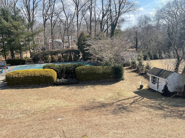 view of yard featuring a storage unit and an outdoor structure