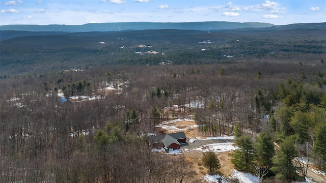 aerial view with a mountain view and a forest view