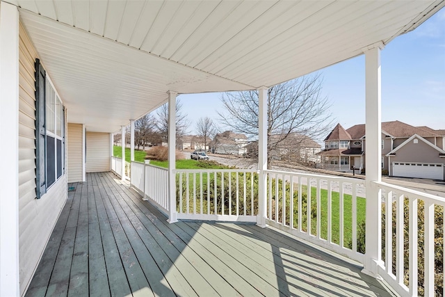 deck with a residential view