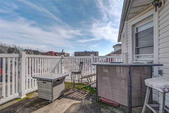 view of wooden balcony featuring a wooden deck